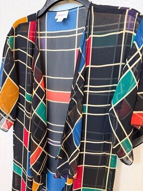LuLaRoe Monroe Sheer Geometric Fringe Kimono